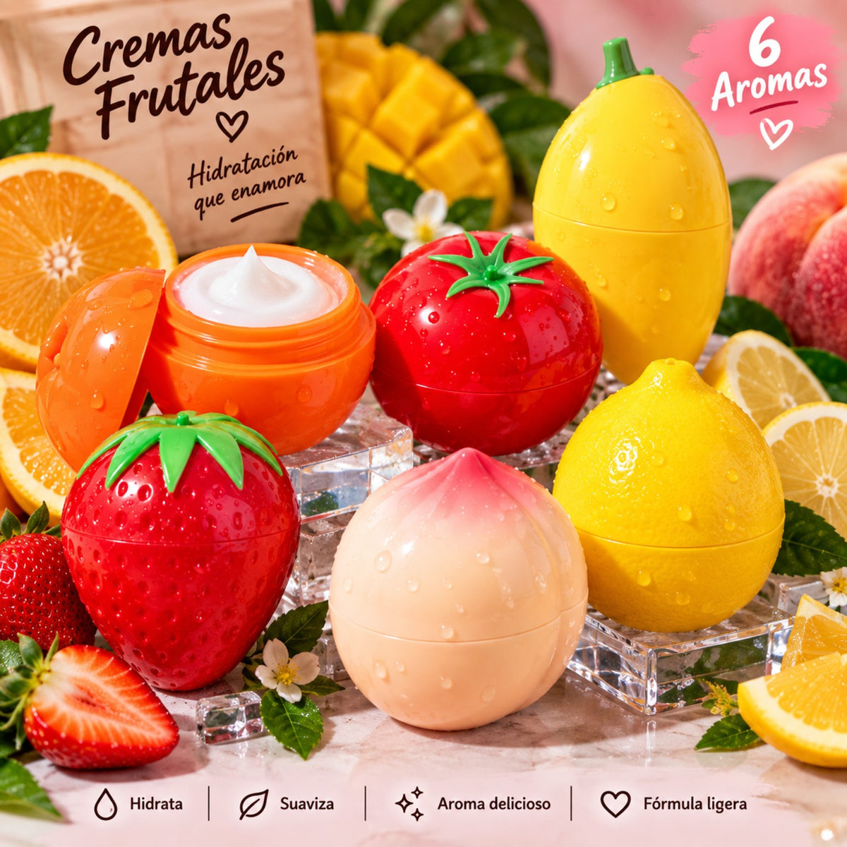 Lote de 6 cremas frutales en seis aromas
