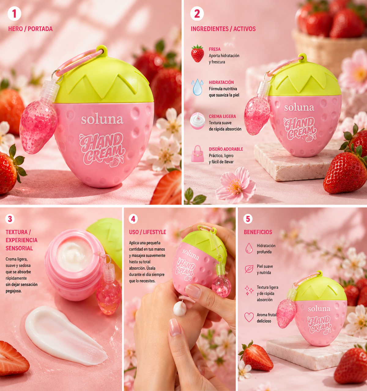 12 piezas Crema para manos de fresa con llavero y gloss
