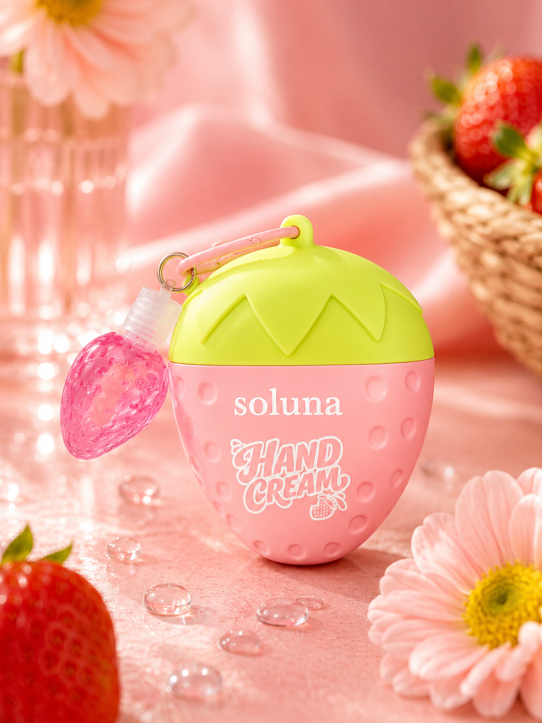 12 piezas Crema para manos de fresa con llavero y gloss